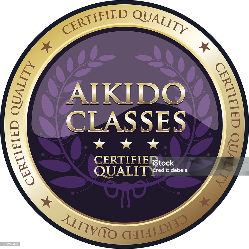 Aikido Classes Aikido classes gold emblem with a laurel. Aikido stock vector