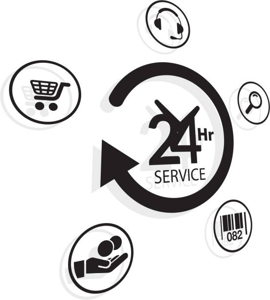 ilustrações de stock, clip art, desenhos animados e ícones de solução concentrada de serviços de comércio electrónico - discovery arrow sign circle pattern