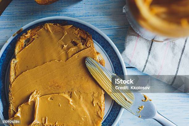 Peanut Butter Sandwiches Or Toasts Stock Photo - Download Image Now - Butter, Peanut Butter, Nut - Food