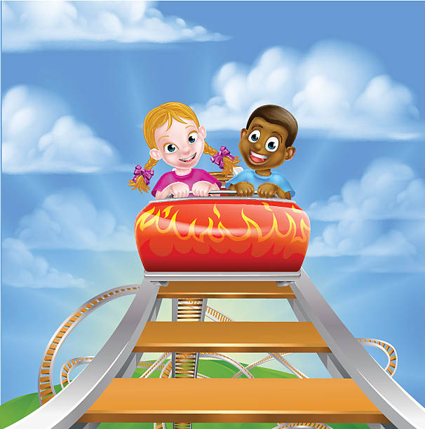 ilustrações, clipart, desenhos animados e ícones de rolo montanha-russa parque de diversões - rollercoaster carnival amusement park ride screaming