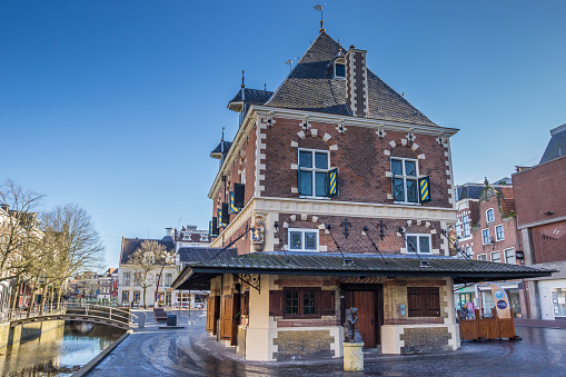 Leeuwarden, Netherlands - February 16, 2016: Old weigh house in the historical center of Leeuwarden, Netherlands