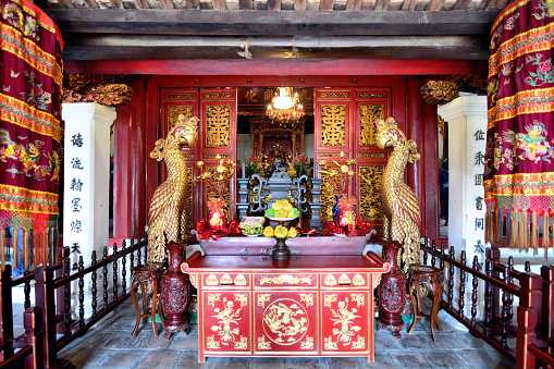 Temple of the Jade Mountain (Ngoc Son Temple) interior, Hanoi, Vietnam. The temple was expanded in 1865