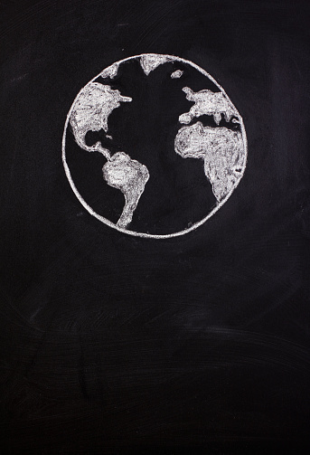 Drawing of Earth on a chalkboard