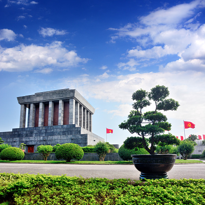 The Ho Chi Minh Mausoleum in the city of Hanoi, northern Vietnam. Composite photo