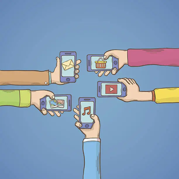 Vector illustration of Mobile apps with hands