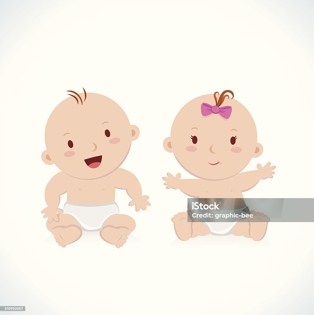 Cute baby sitting Cute baby boy and girl sitting in a diaper. Baby - Human Age stock vector