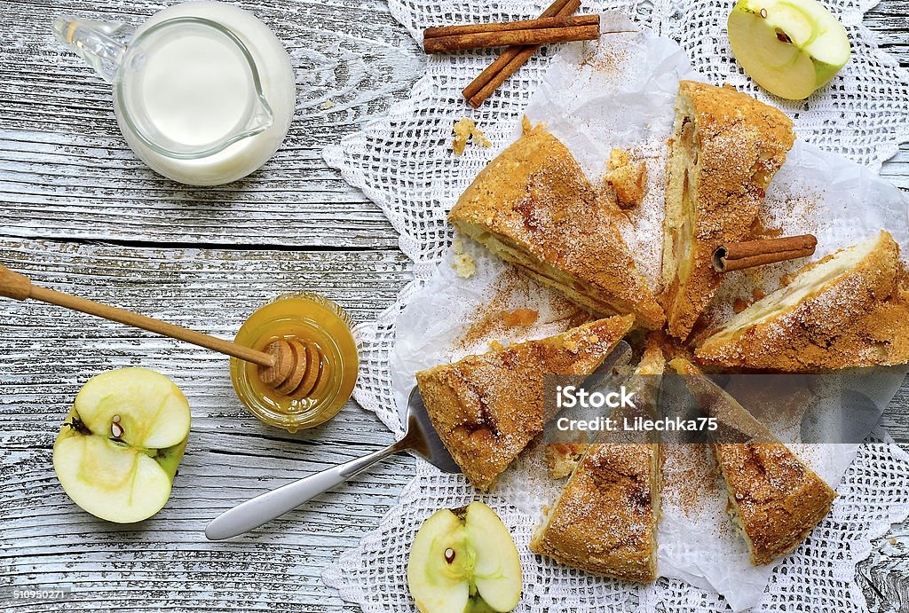 Pieces of apple pie. Pieces of apple pie with honey and cinnamon. Apple - Fruit Stock Photo