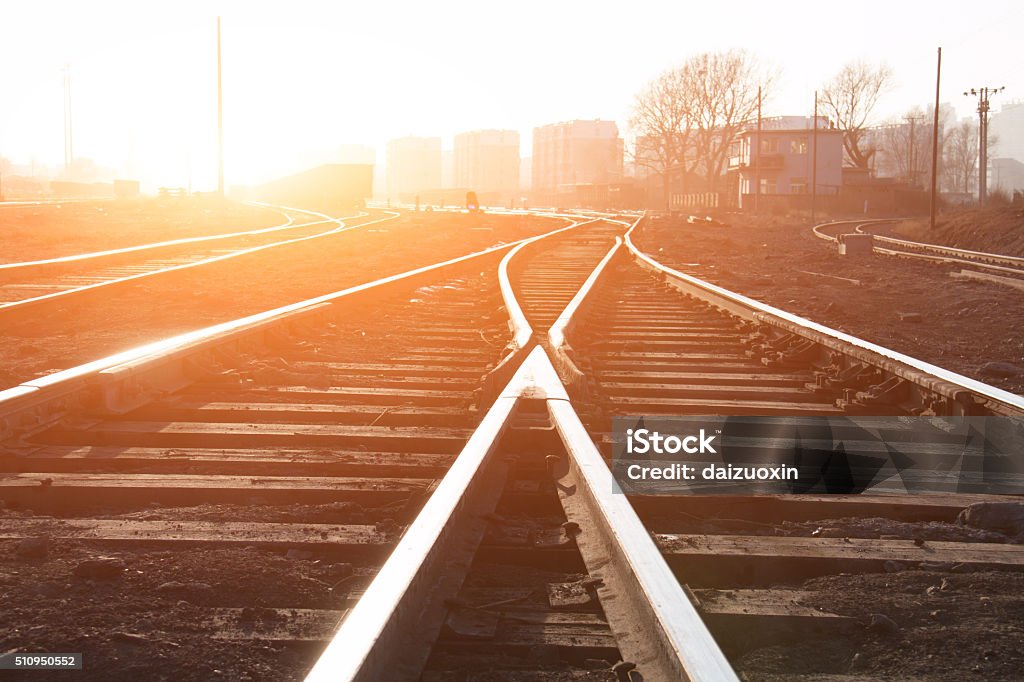 Railroad tracks Railroad tracks at sunset Railroad Track Stock Photo