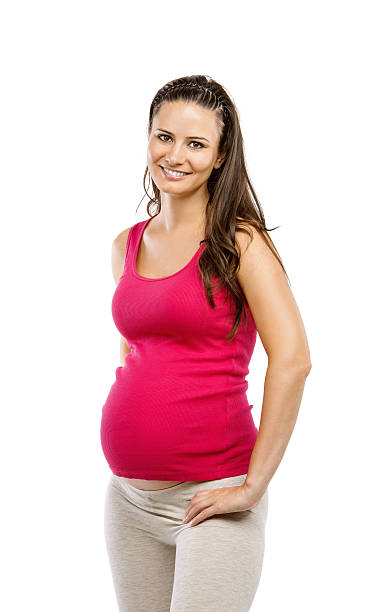 istock Pregnant woman isolated on white 510950781