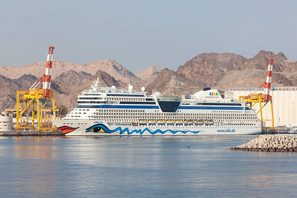 AIDA Stella cruise liner in Muscat, Oman Muscat, Oman - Nov 29, 2015: German cruise ship AIDA stella in the port of Muttrah. Sultanate of Oman, Middle East diva stock pictures, royalty-free photos & images