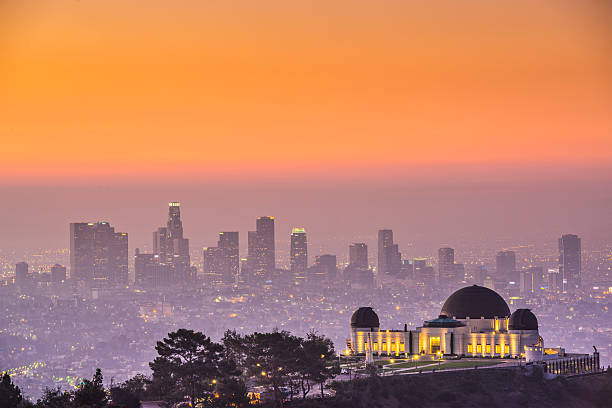 Downtown LA Los Angeles, California, USA downtown skyline from Griffith Park. griffith park observatory stock pictures, royalty-free photos & images