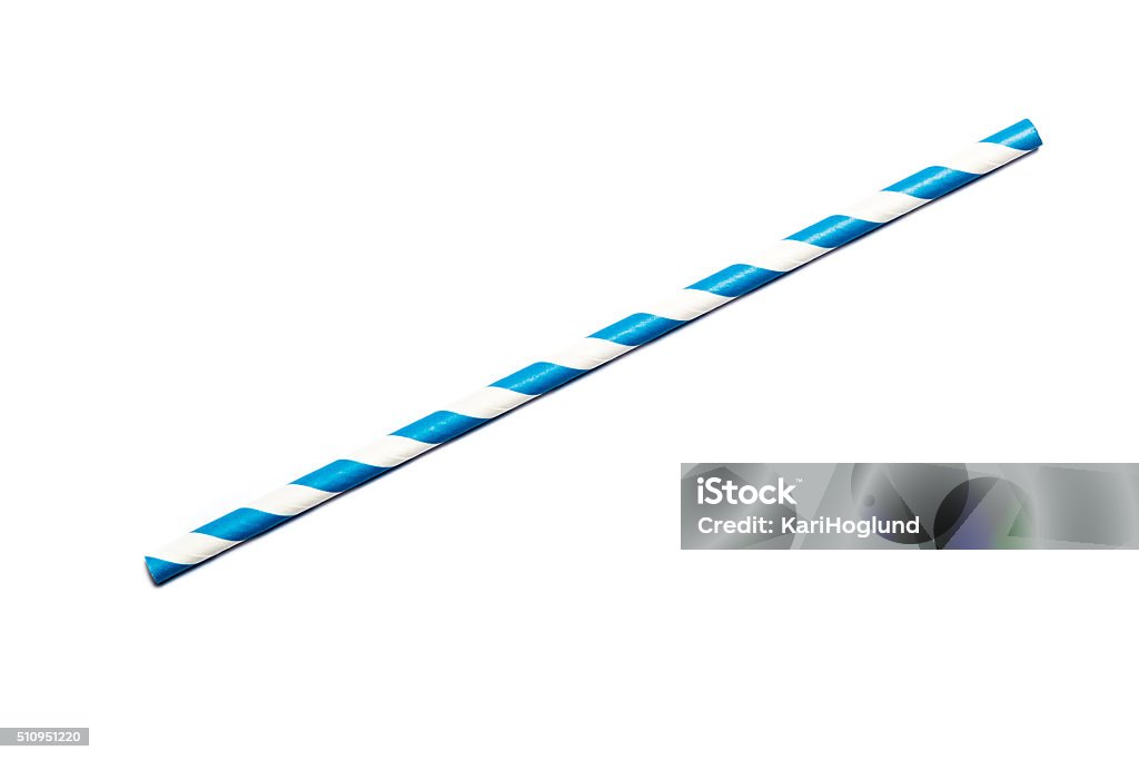 Blue drinking straw A single blue drinking straw in retro style with blue and white stripes on white background Drinking Straw Stock Photo