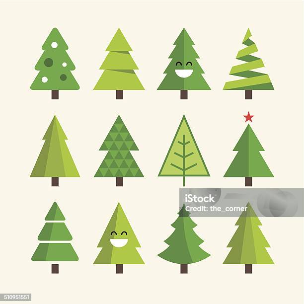 Weihnachtsbaumset Stock Vektor Art und mehr Bilder von Altertümlich - Altertümlich, Baum, Design