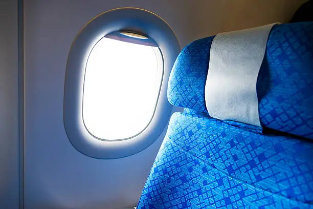 Blue chair in the plane