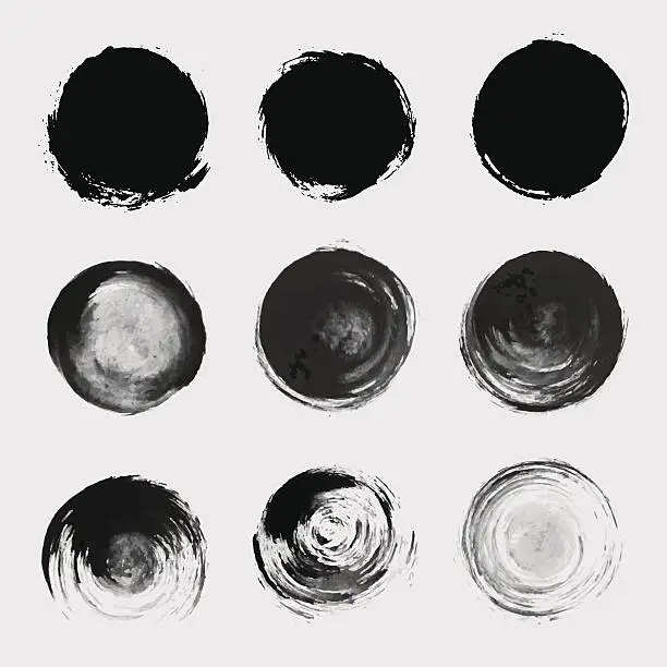 Vector illustration of Grunge paint circle vector element set. Brush smear stain texture