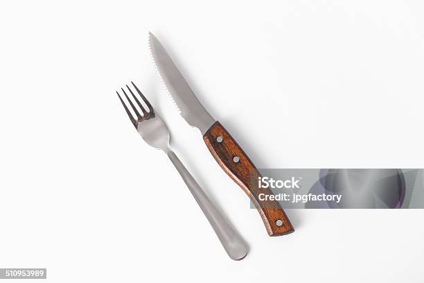 Knife And Meat Fork On White Stock Photo - Download Image Now - Crockery, Cut Out, Food
