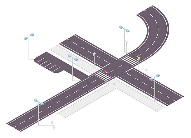 도, 거리 교통 교차로, 정보 그래픽, 정션 crossway 흰색. - footpath single lane road crossroads sign road sign stock illustrations