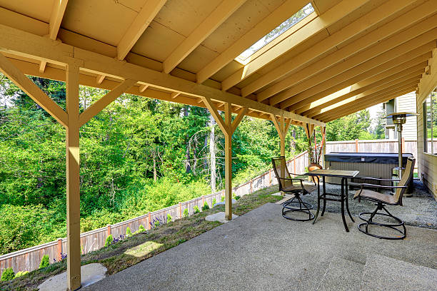 istock House backyard with hot tub and patio area 510955557
