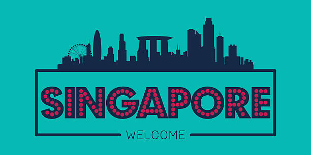 singapur stadt skyline kontur - singapore stock-grafiken, -clipart, -cartoons und -symbole