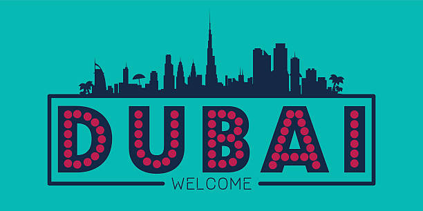 dubai vereinigte arabische emirate stadt skyline kontur vektor - dubai stock-grafiken, -clipart, -cartoons und -symbole