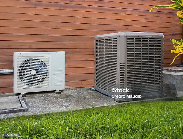 Air Conditioning Heat Pumps Stock Photo - Download Image Now - Heat - Temperature, Oil Pump, Residential Building