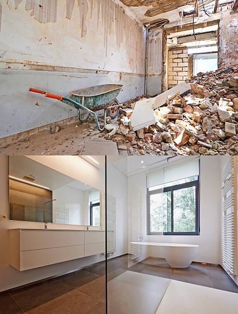 istock Renovation of a bathroom Before and after 510960426