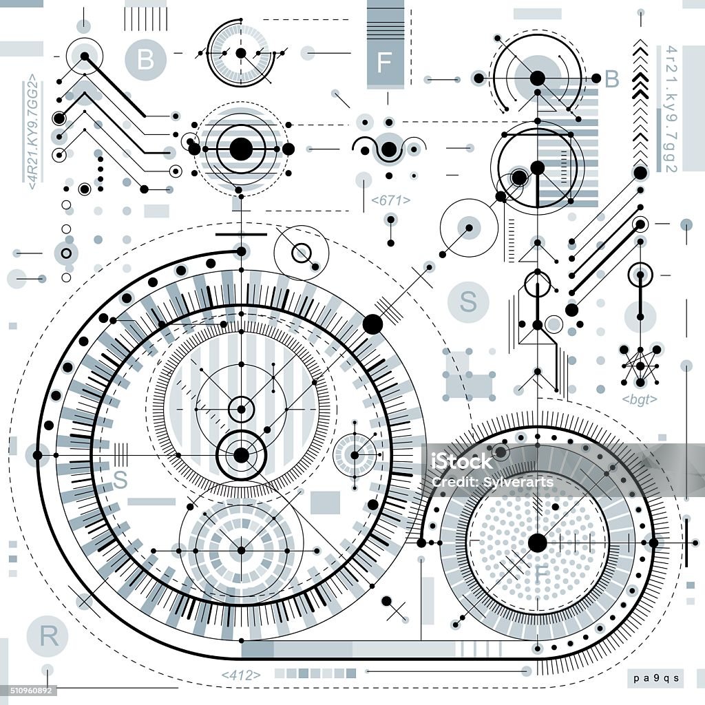 Technical Drawring Graphics Technical Drawing With Dashed Lines And Geometric Shapes Vector Stock ...