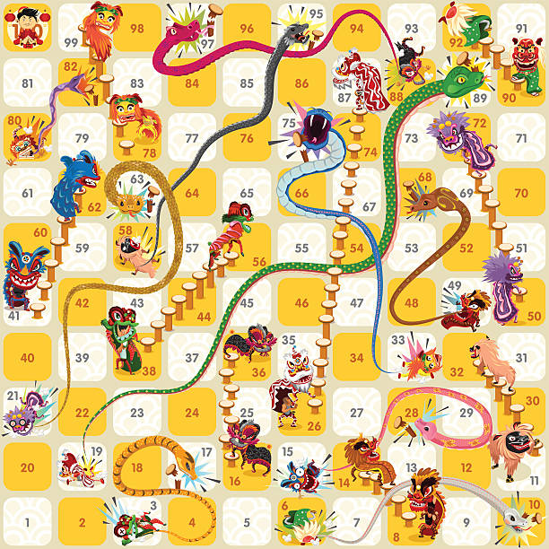 뱀 및 사다리 보드게임 구정 벡터 - snake ladder clambering recreational pursuit stock illustrations