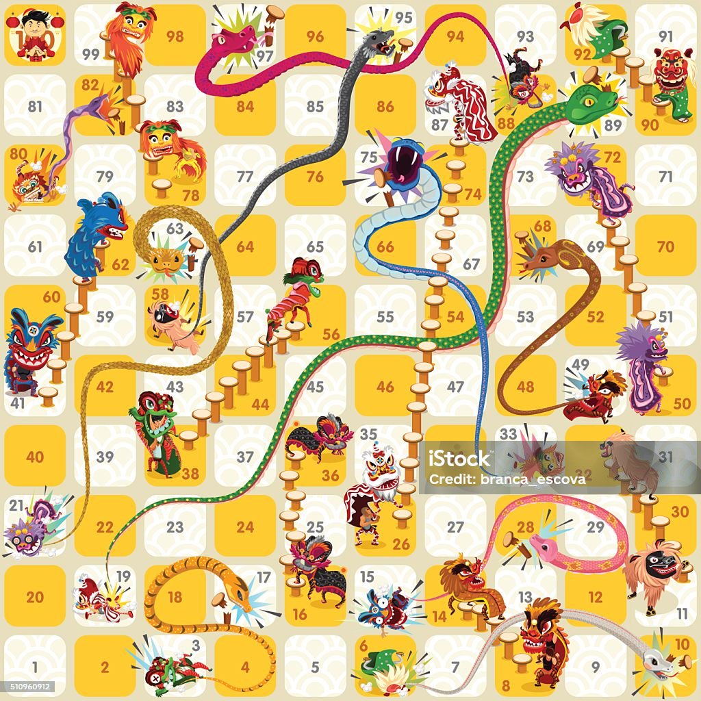 Snake and Ladder Board Game Chinese New Year Vector An Illustration Of Snake and Ladder Board Game Chinese New Year Vector Illustration Ladder stock vector