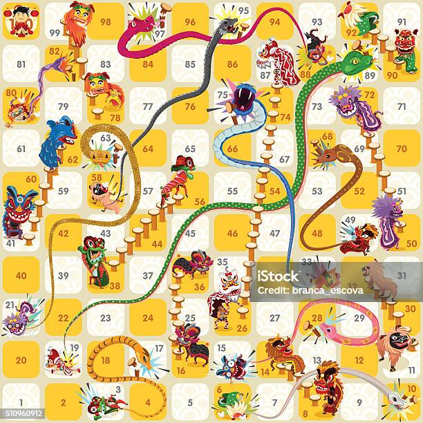 Snake And Ladder Board Game Chinese New Year Vector Stock Illustration - Download Image Now