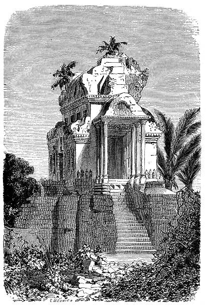 Antique illustration of entral pavilion of the Angor Wat Antique illustration of central pavilion of the Angor Wat, the central part of this very big Buddhist (but formerly Hindu) temple complex Angkor Wat ("Capital Temple" in Khmer) in Yaśodharapura (now Angkor, Cambodia). The temple dates back to 12th century.  The temple is on a big terrace and features a big decorated door entrance with a big staircase in front of it. The building features statues and  bas-reliefs  angkor wat stock illustrations