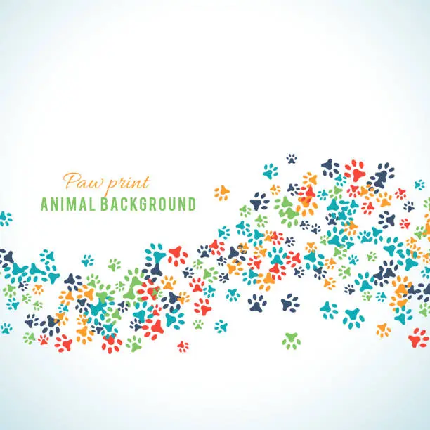 Vector illustration of Colorful animal footprint ornament border isolated on white background
