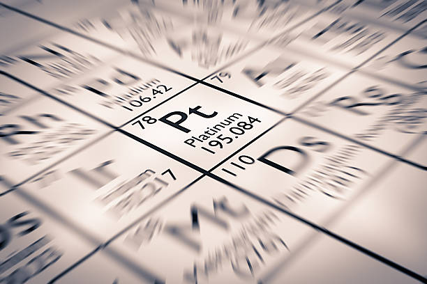Focus on precious metal Platinum chemical element stock photo