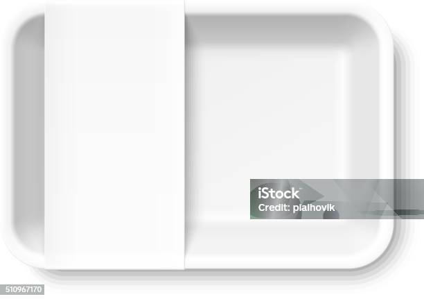 White Styrofoam Food Tray With Blank Label Stock Illustration - Download Image Now - Plastic Container, Food, Tray