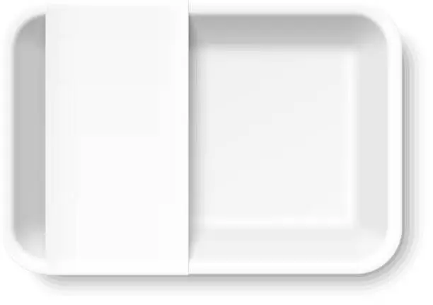 Vector illustration of White styrofoam food tray with blank label