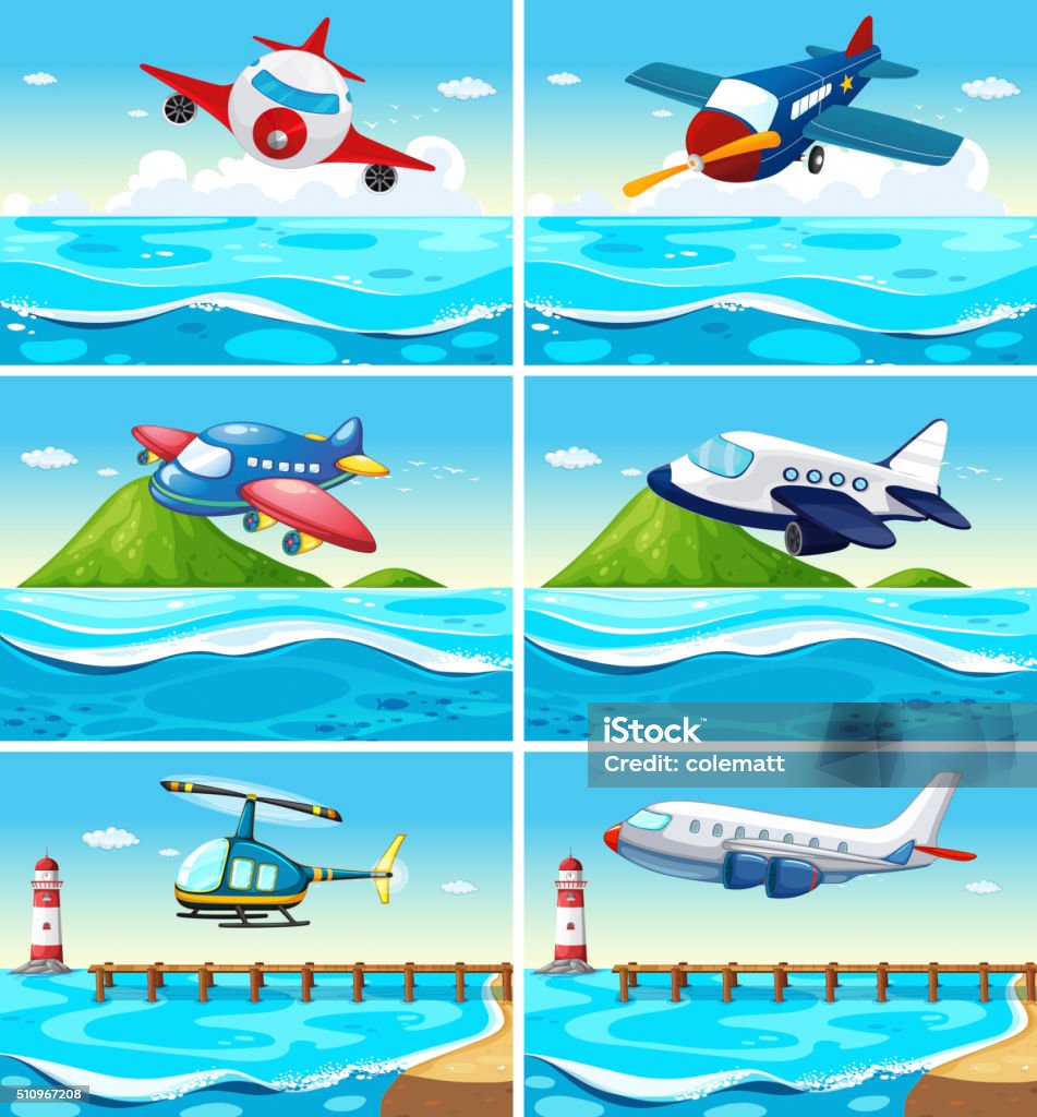 Máy Bay Và Máy Bay Trực Thăng Trên Đại Dương Hình minh họa Sẵn có ...