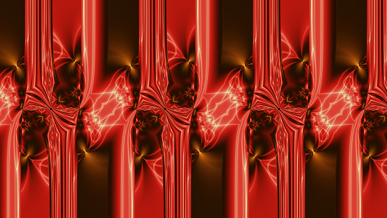 A flame red pattern such as this might adorm the Devil's roasting room, if it's true nature was not hidden deep within the bowels of a fractal equation. A fractal is a kind of mathematical graph laid out as a picture. A number is put into an equation, and the answer is recorded as a coloured dot. That answer is then put into the same equation to generate a second answer, which is also recorded. This procedure is repeated thousands of times, with each new answer being used to generate the next one. The end results can be astonishingly complicated and beautiful, and any part of the image may be enlarged in order to reveal even more complexity.