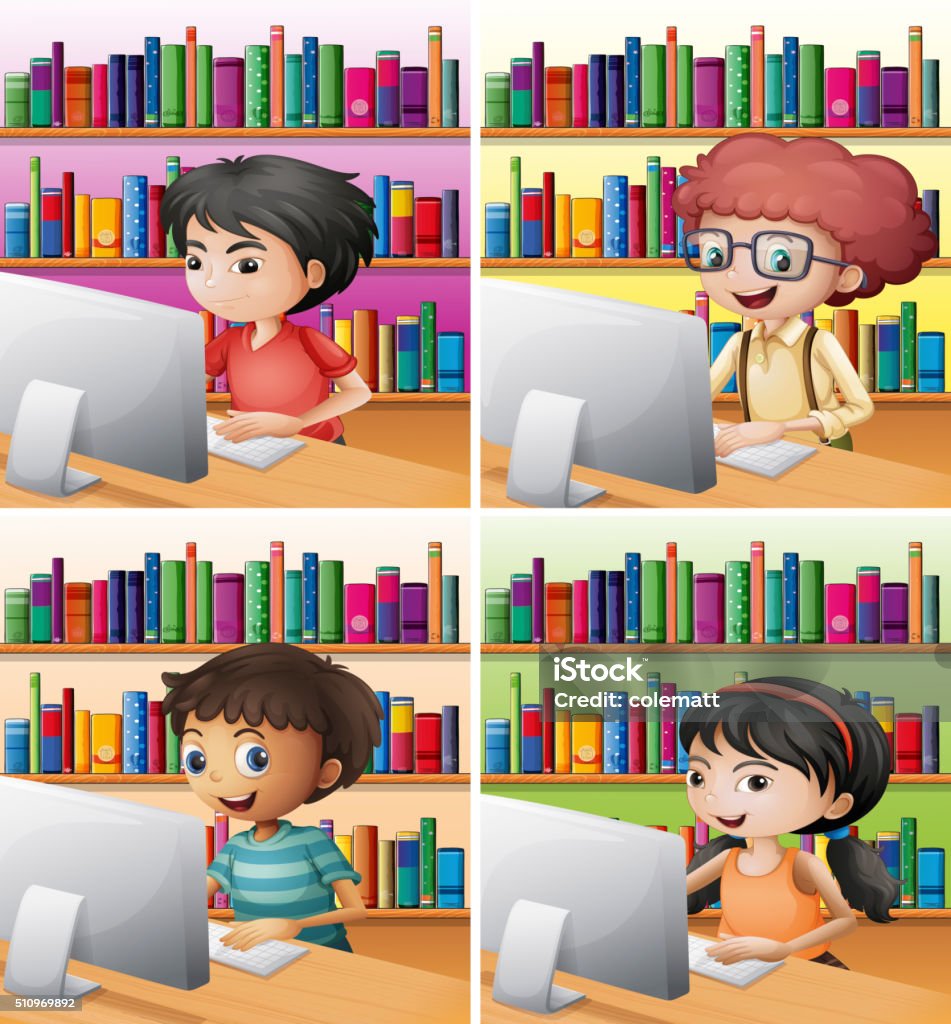 Computer Garil Boy Images Boys And Girl Working On Computer Stock Illustration - Download Image ...