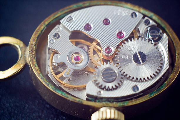 istock Analog clock metal mechanism close up 510971130