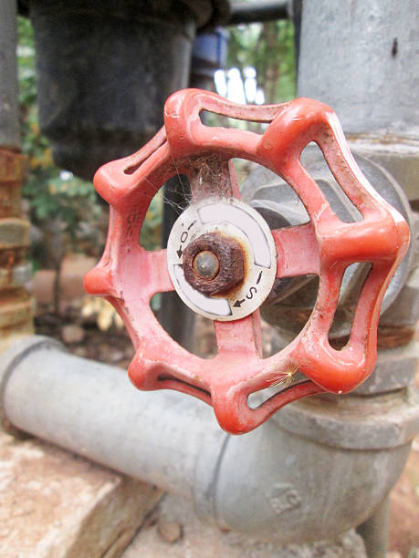 istock Water valve old two head red 510973889