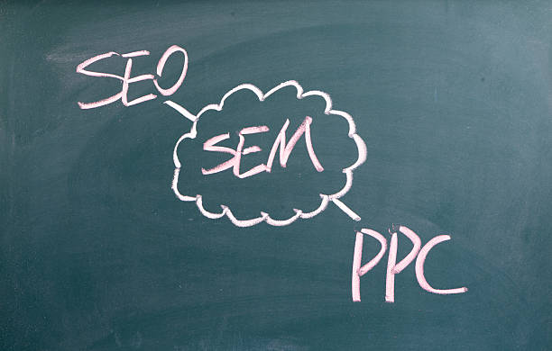 SEM,search engine marketing,seo,ppc written on blackboard stock photo