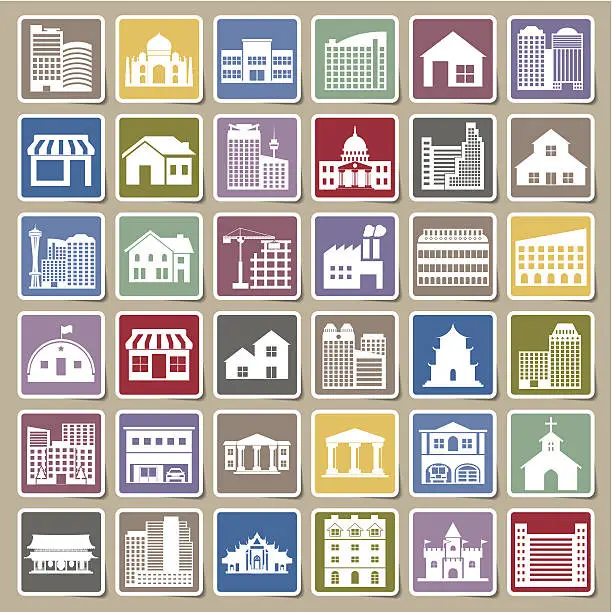 Vector illustration of building icons set Sticker