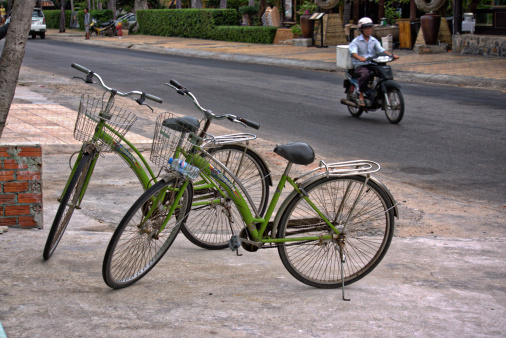Mui Ne, Vietnam - August 25, 2014: Bicycles and Motorcycle in Vietnam