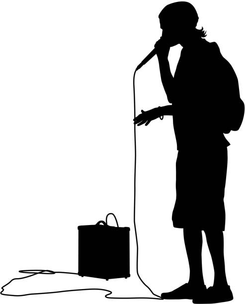 illustrations, cliparts, dessins animés et icônes de silhouette du garçon avec un microphone beatbox.  vecteur illustr - beat box