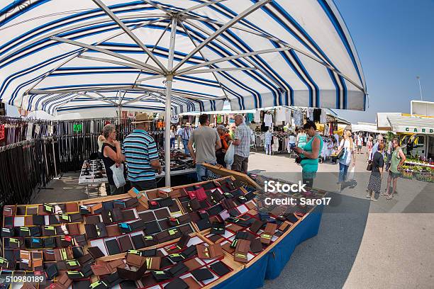 Leathergoods At Caorles Market Day Stock Photo - Download Image Now - Awning, Belt, City