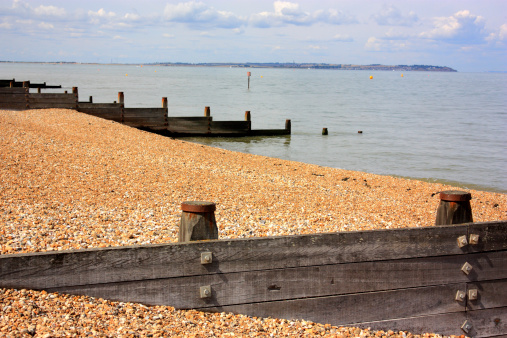 Wooden beach barriers at Tankerton