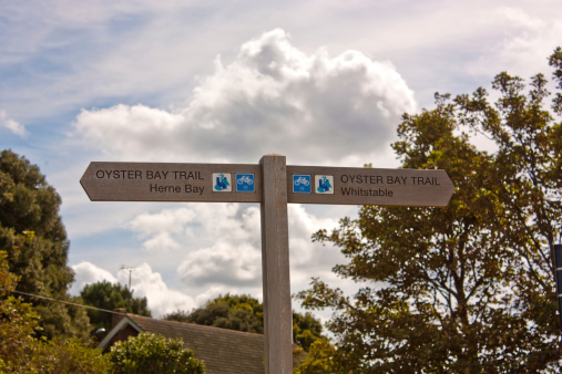 A sign showing the oyster bay trail from Herne bay to Whitstable