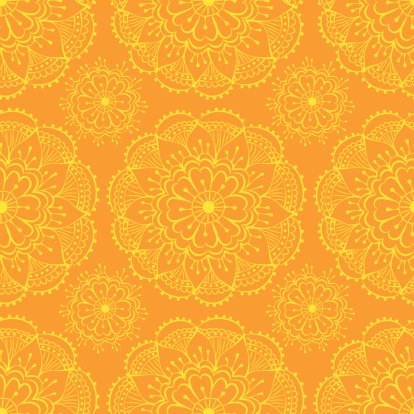 bright orange seamless pattern with traditional indian elements