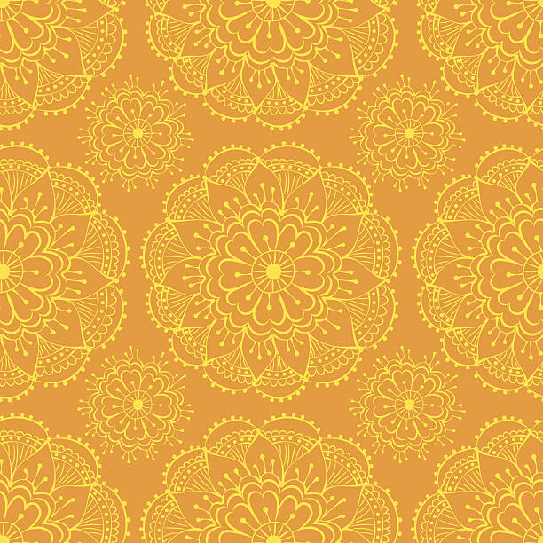 sari pattern bright orange seamless pattern with traditional indian elements hinduism stock illustrations