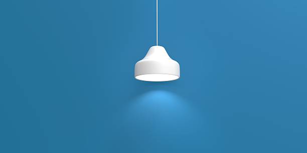istock Empty niche for exhibit light blue azzure ceiling hanging lamp 510996125